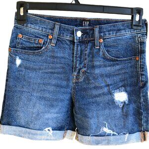 GAP Distressed Jean Shorts, Cuffed Ripped Denim Shorts Mid Rise Size 26